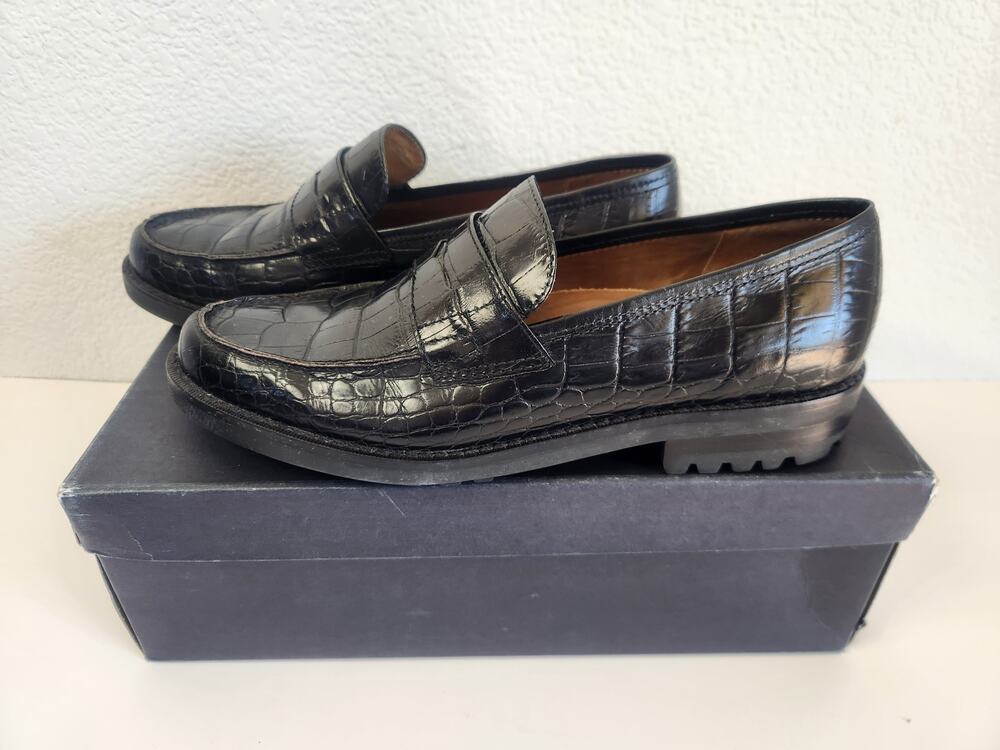 Ralph Lauren Gelly Faux Croc Penny Loafer Black/Dark Brown 8B Leather